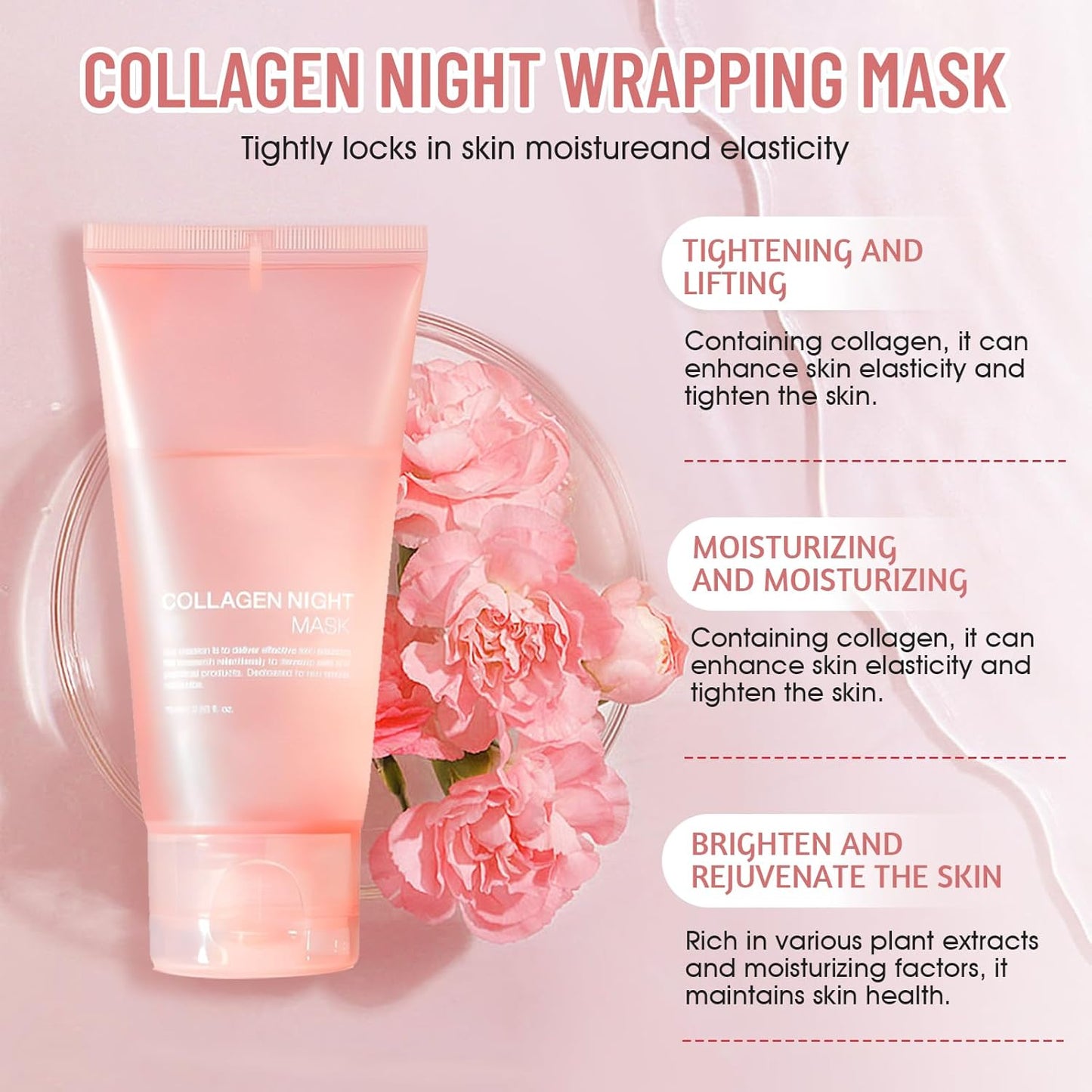 Collagen Night Mask, 75ML Masque Peel off Visage, Masque Collagene Visage Korean, Collagen Overnight Peel off Facial Mask, Raffermissant Et Liftant,Renforcer La Peau (A)