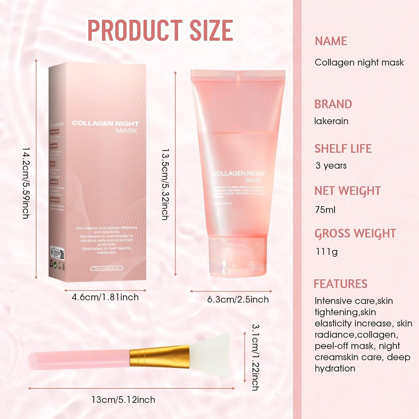Collagen Night Mask, 75ML Masque Peel off Visage, Masque Collagene Visage Korean, Collagen Overnight Peel off Facial Mask, Raffermissant Et Liftant,Renforcer La Peau (A)