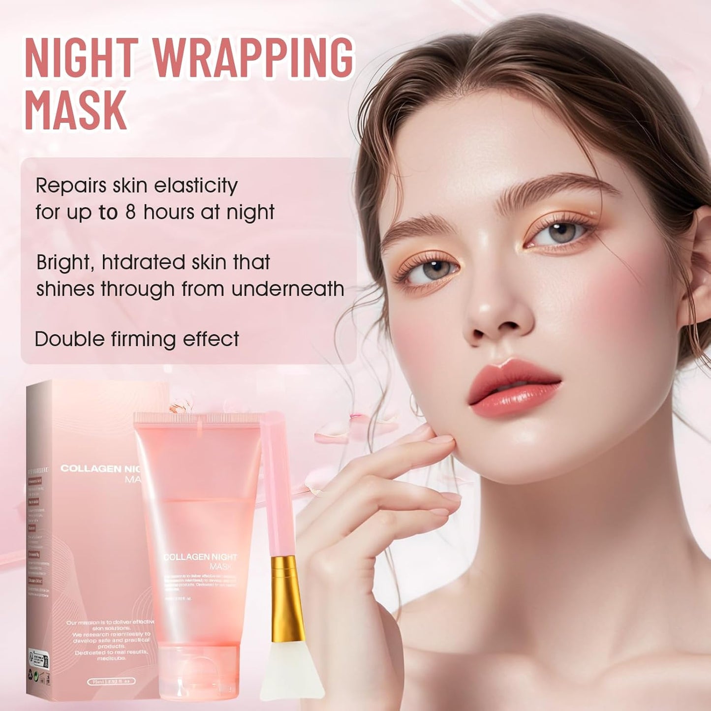 Collagen Night Mask, 75ML Masque Peel off Visage, Masque Collagene Visage Korean, Collagen Overnight Peel off Facial Mask, Raffermissant Et Liftant,Renforcer La Peau (A)