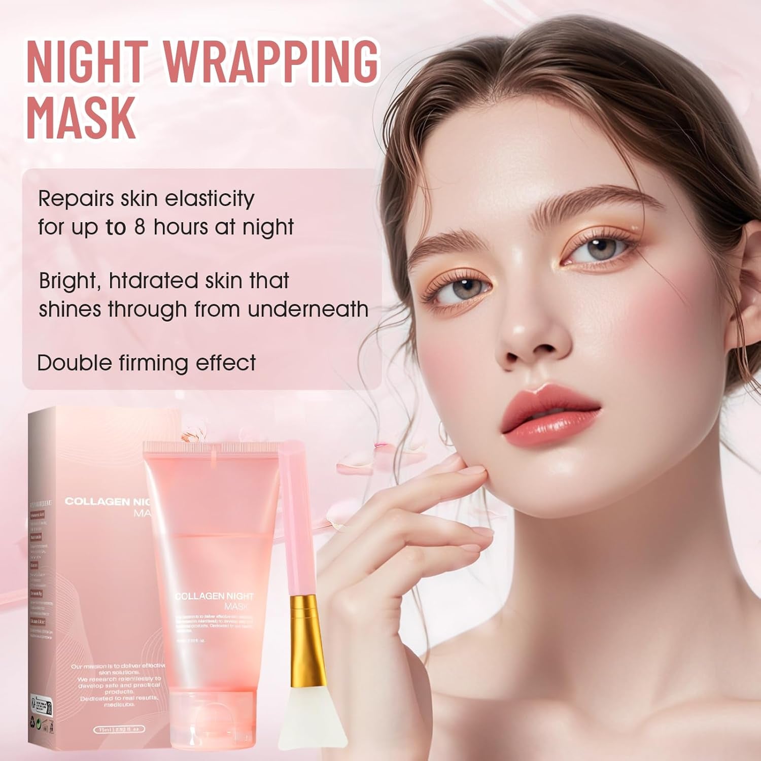 Collagen Night Mask, 75ML Masque Peel off Visage, Masque Collagene Visage Korean, Collagen Overnight Peel off Facial Mask, Raffermissant Et Liftant,Renforcer La Peau (A)